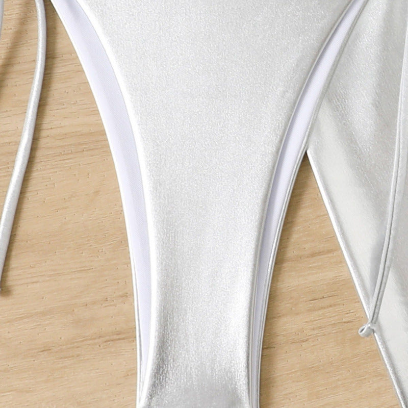 Women's Shiny Triangle Bikini Set with Wrap Skirt Mune Fashion