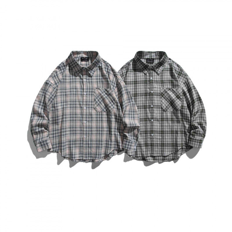 Unisex Oversize Check Shirt Jacket in Boxy Cut with Chest Pocket and Rounded Hem Mune Fashion