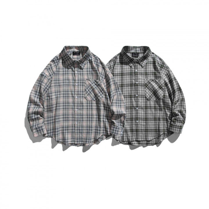 Unisex Oversize Check Shirt Jacket in Boxy Cut with Chest Pocket and Rounded Hem Mune Fashion