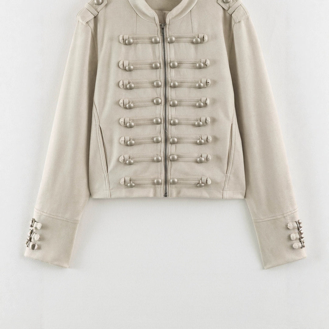Ladies short jacket in military look with decorative knot trims and stand-up collar Drune