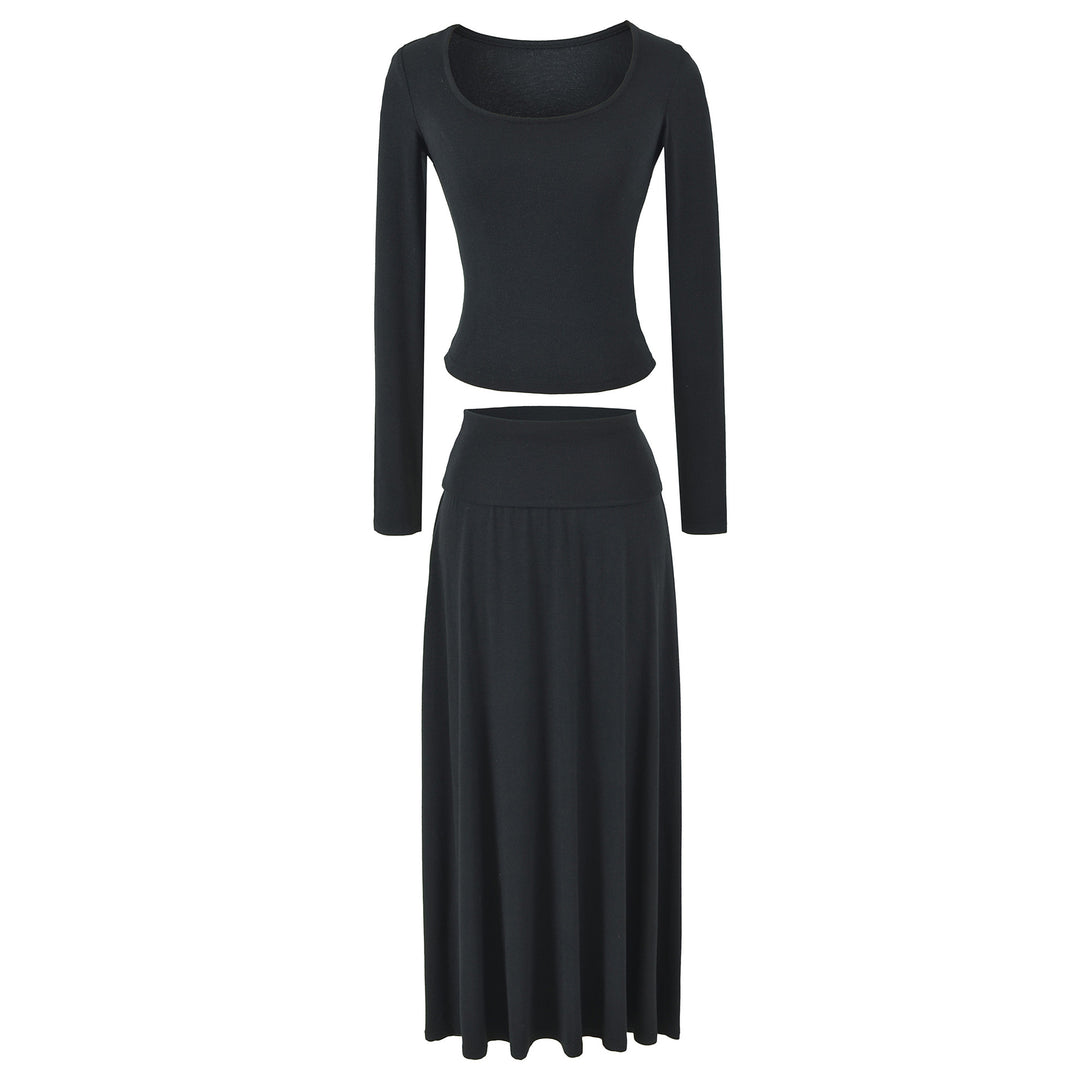 Women's two-piece lounge set made of stretch modal with fitted long-sleeve top and maxi skirt Mune Fashion