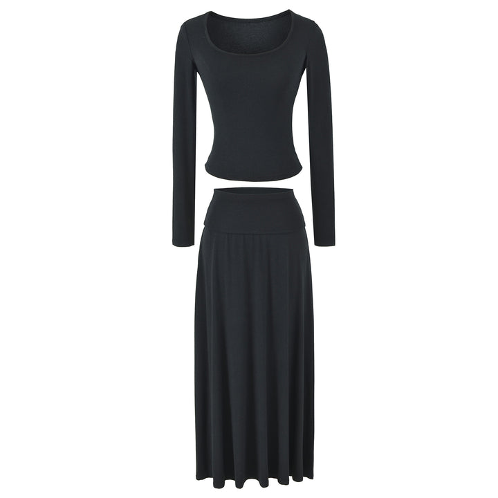 Women's two-piece lounge set made of stretch modal with fitted long-sleeve top and maxi skirt Mune Fashion