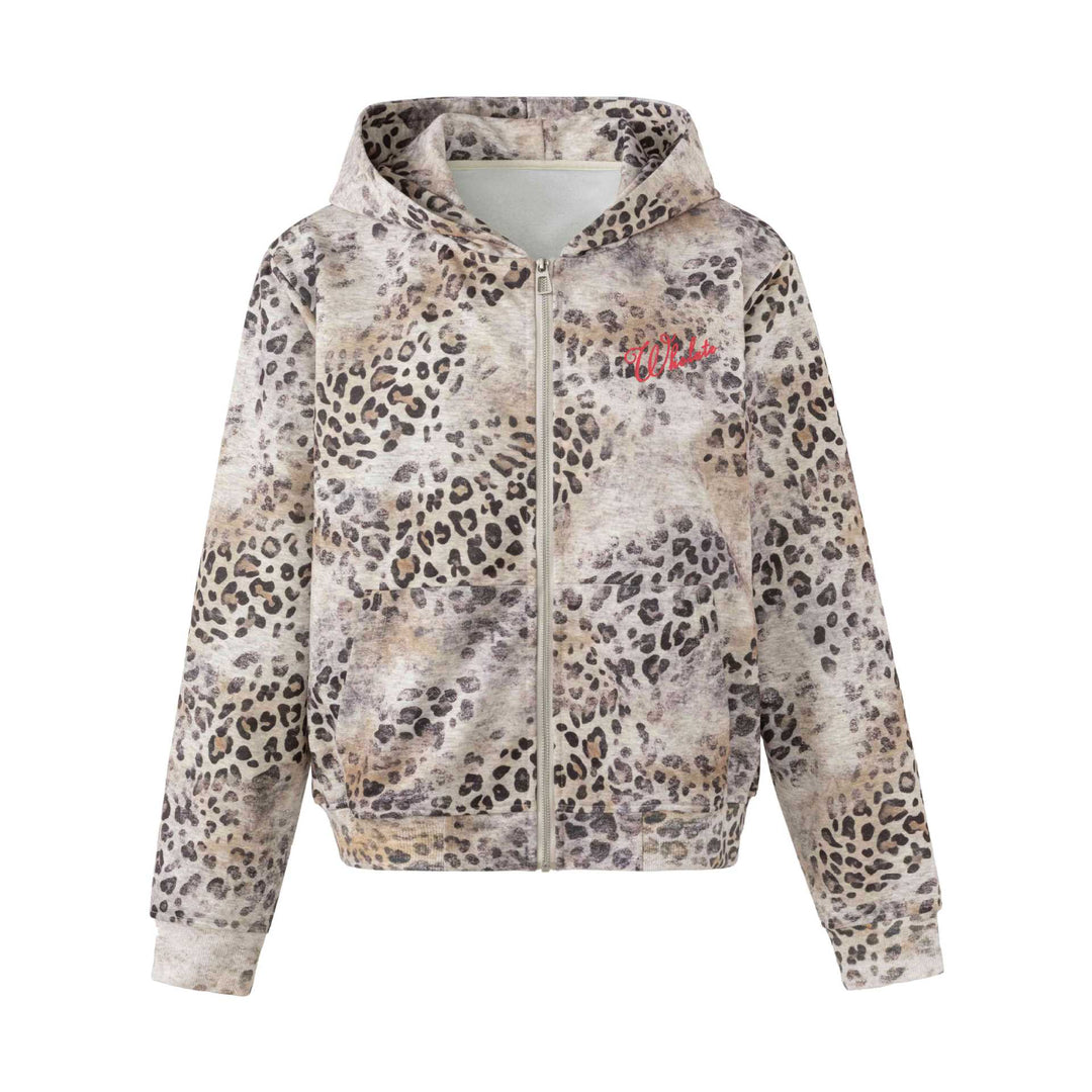 Women's Cozy Hooded Jacket in Boxy Cut with Vintage Leopard Print and Kangaroo Pocket Mune Fashion