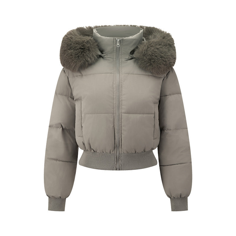 Women's short quilted hooded jacket with faux fur trim and ribbed hem Mune Fashion