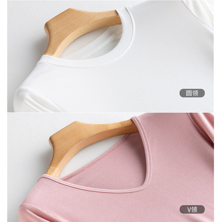 Women Long Sleeve Fine Rib Shirt made of soft Modal-Cotton mix with round neck Mune Fashion