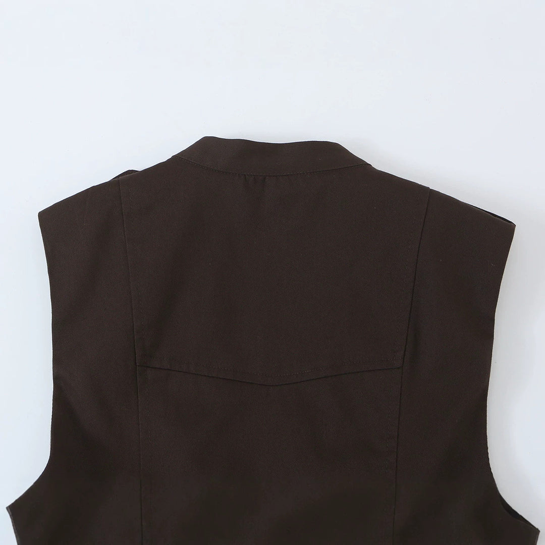 Women's sleeveless blazer dress in trench style with double-breasted button placket and flared hem Mune Fashion