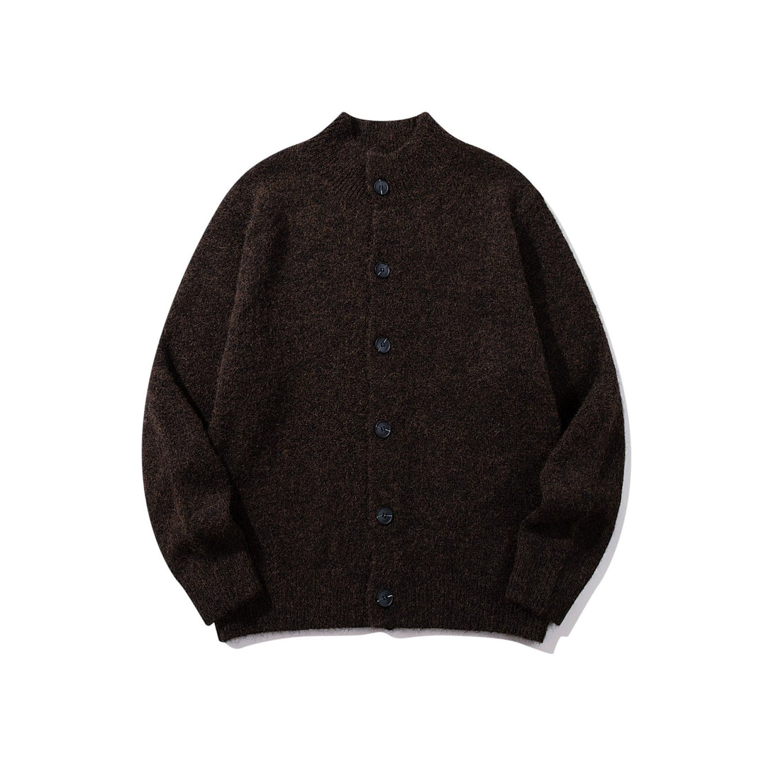 Unisex Chunky Knit Boucle Cardigan with Stand-Up Collar and Button Placket Mune Fashion