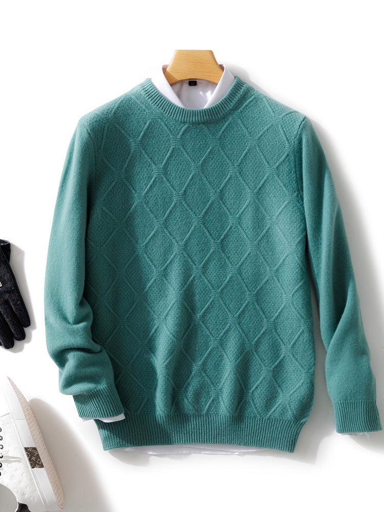 Men's Structured Diamond Knit Sweater with Crew Neck and Cashmere-like Softness Mune Fashion