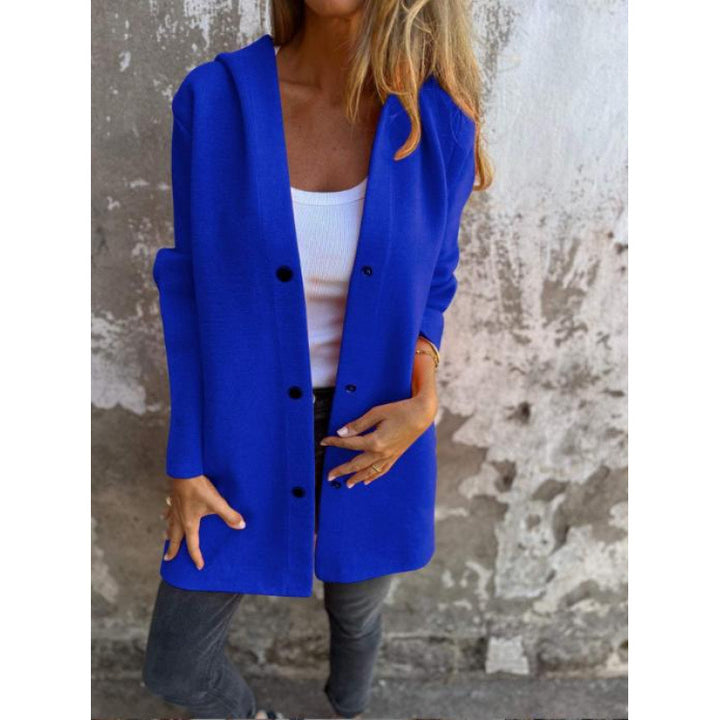 Women's Midi Length Oversized Coat made of Wool Blend with Clear Button Placket and Minimalist Lapels Mune Fashion