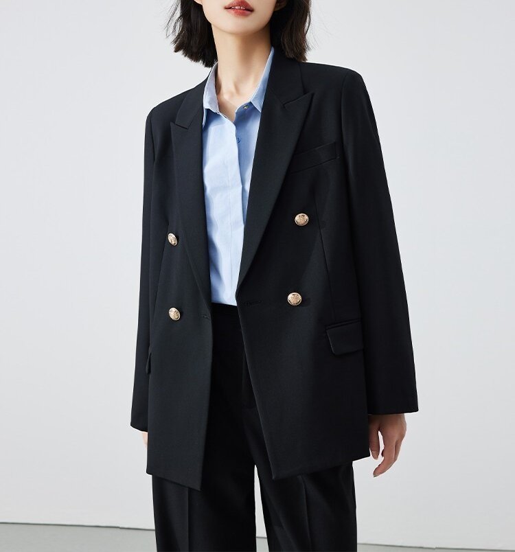 Women's Double-Breasted Blazer with Shiny Buttons Mune Fashion