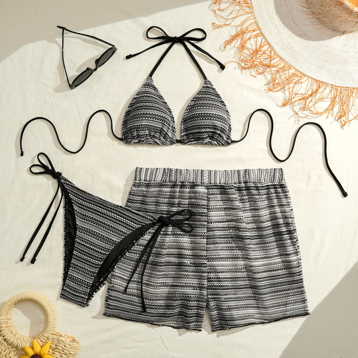 Women's Bikini Set with Ruffle Details and High-Waisted Shorts Mune Fashion