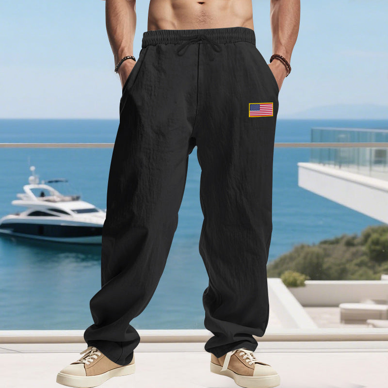 Men's Casual Leisure Pants with Elastic Waistband and Practical Side Pockets Mune