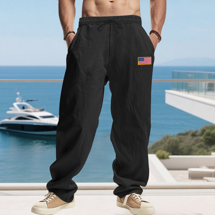 Men's Casual Leisure Pants with Elastic Waistband and Practical Side Pockets Mune