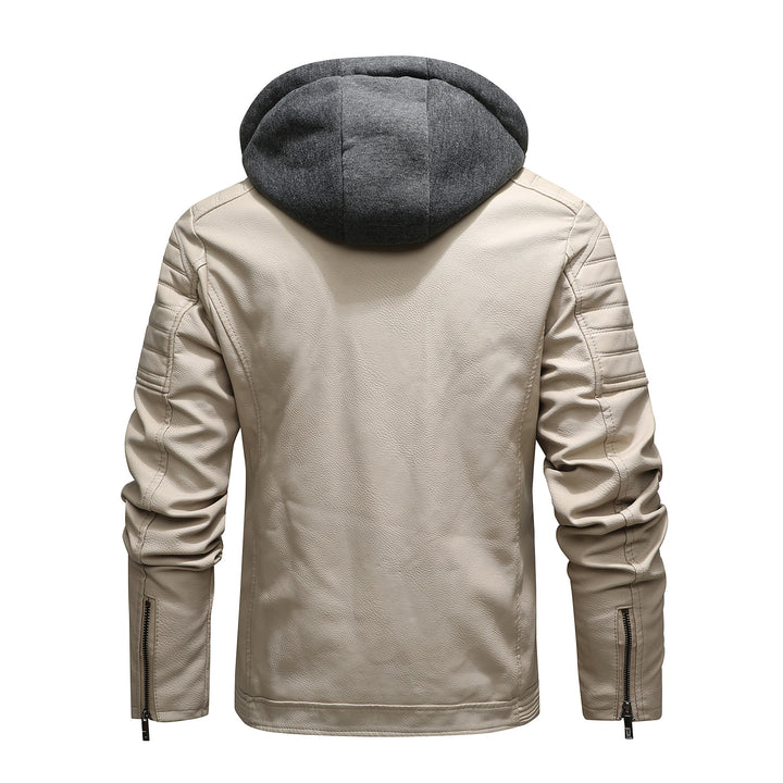 Men's biker jacket made of faux leather with teddy lining and hood insert Mune Fashion
