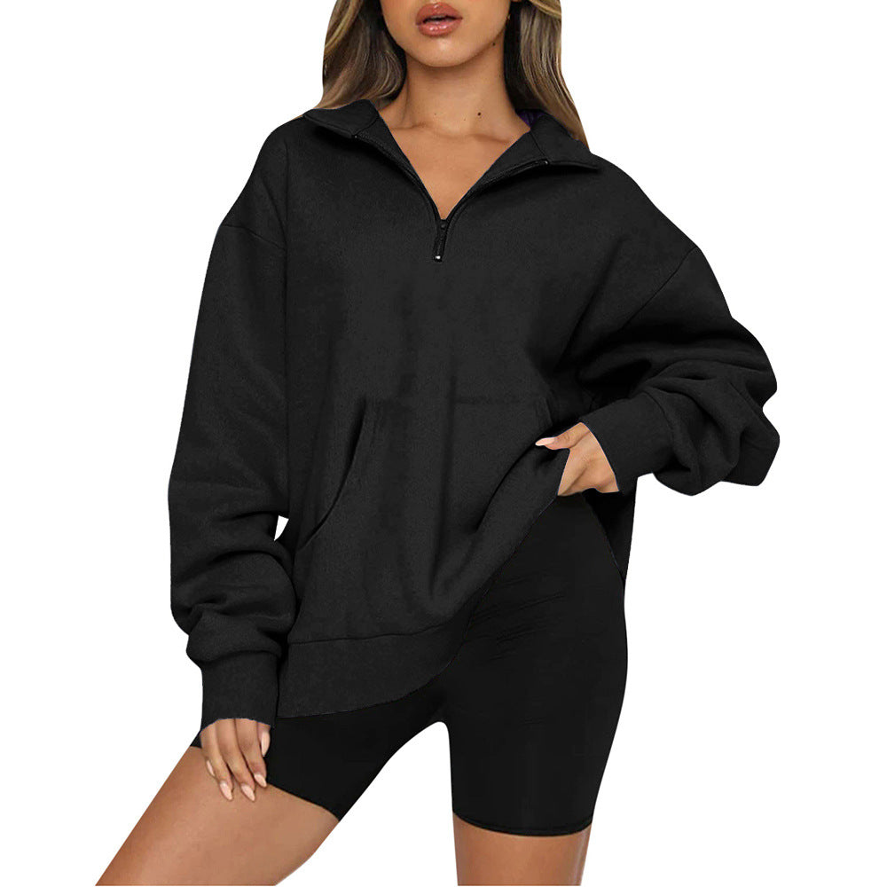Women nan Oversize-Halfzip-Hoodie with kangaroo pocket and extended hem Mune Fashion