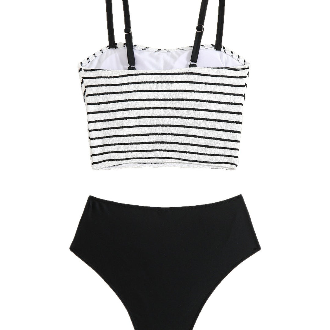 Women's High-Waisted Bikini Set with Striped Top Mune Fashion
