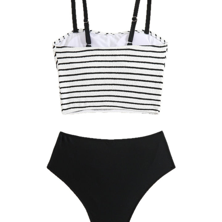 Women's High-Waisted Bikini Set with Striped Top Mune Fashion