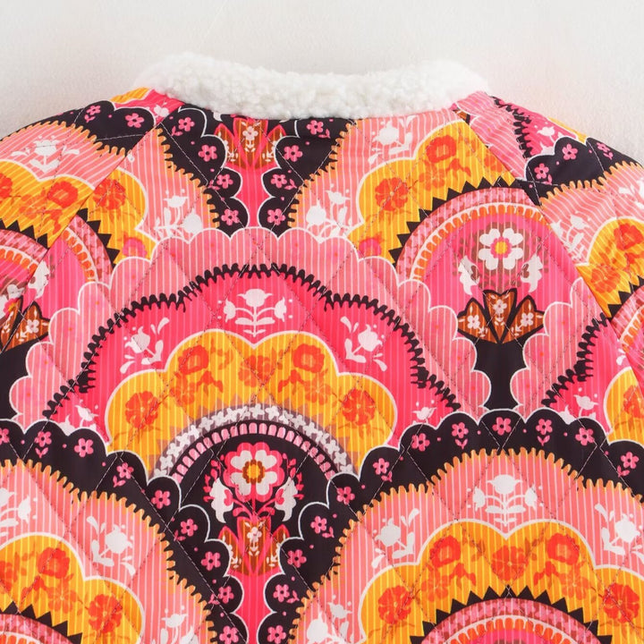 Women quilted jacket with teddy lining and retro-inspired allover print Mune Fashion