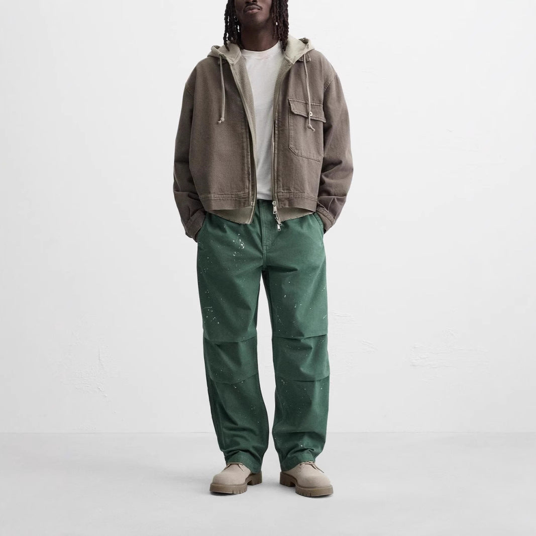 Men's short canvas jacket with crocheted contrast collar Mune Fashion