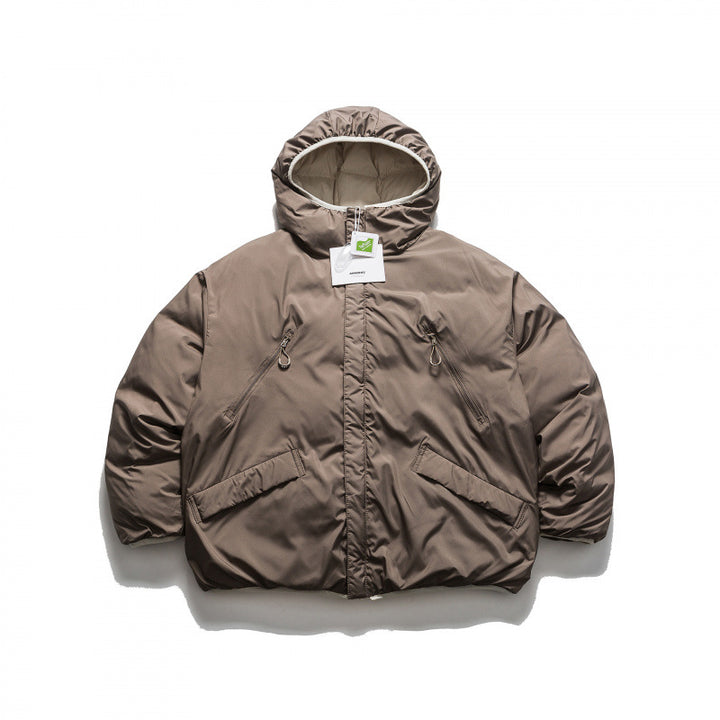 Unisex Short Boxy Puffer Jacket with Oversized Hood, Concealed Front Placket and Zipper Pockets Mune Fashion