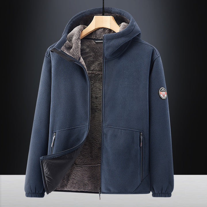 Men's Insulated Fleece Hoodie Jacket with Sherpa Lining and Two-Way Zipper Mune Fashion
