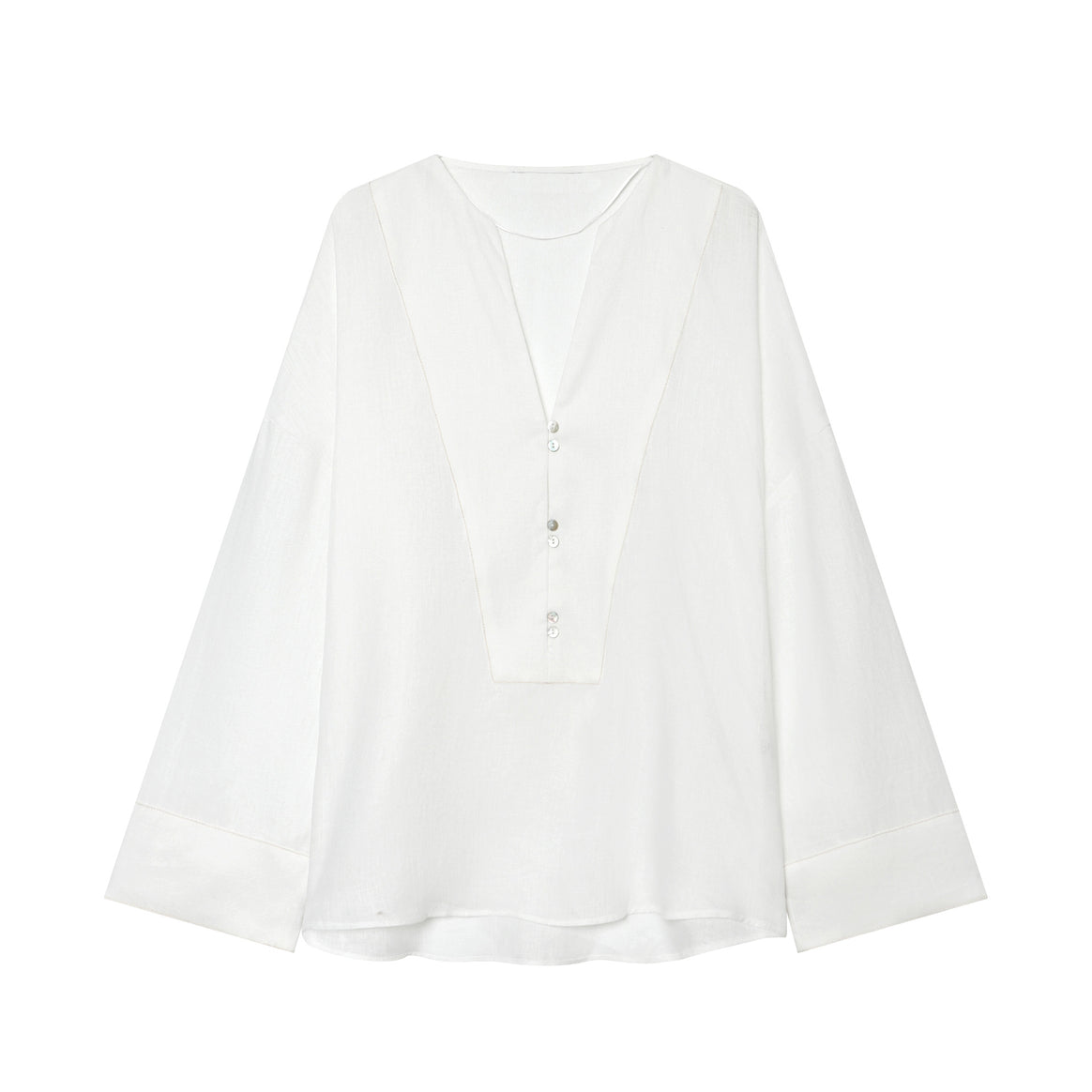 Women's Loose Linen Look Tunic Shirt with V-Neck and Wide Sleeves Mune Fashion