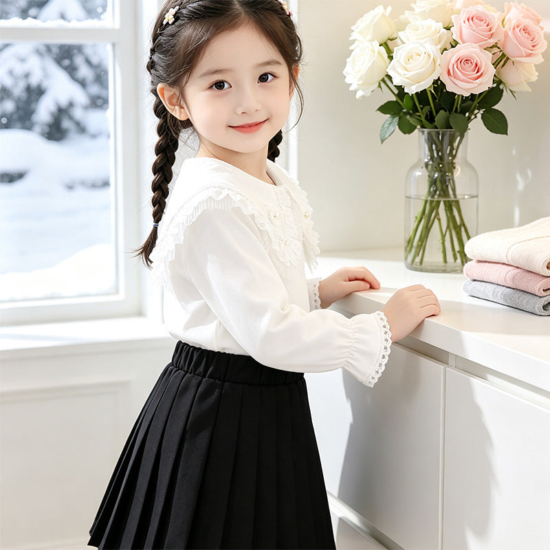 Girl's blouse with romantic ruffled hem and fine embroidery Mune Fashion