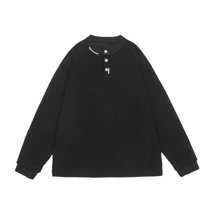 Unisex Ribbed Henley Sweater with Button Placket Oversized Cut Mune Fashion