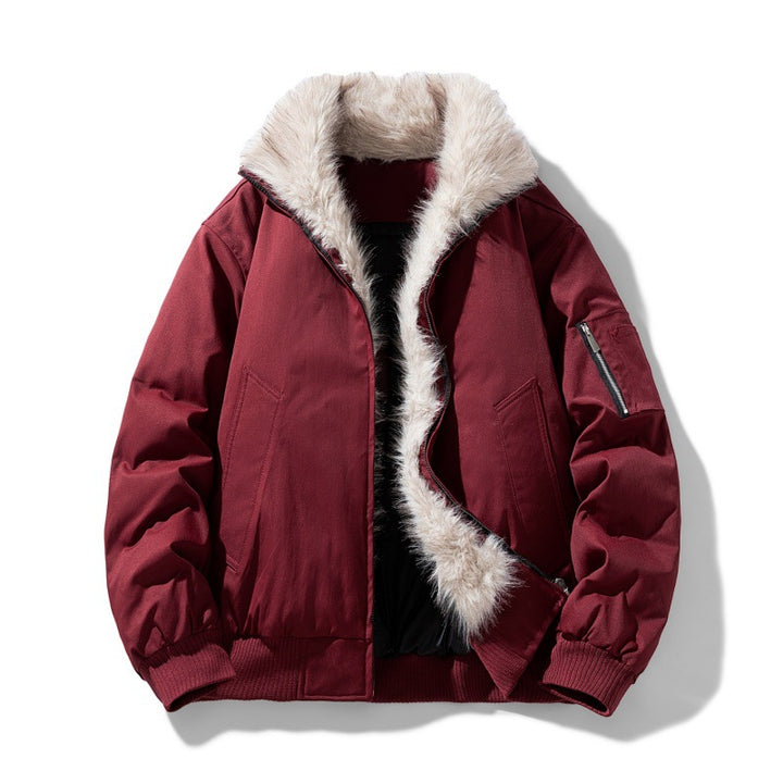 Men's nappa padded bomber jacket with synthetic fur collar and windproof insulation Mune Fashion
