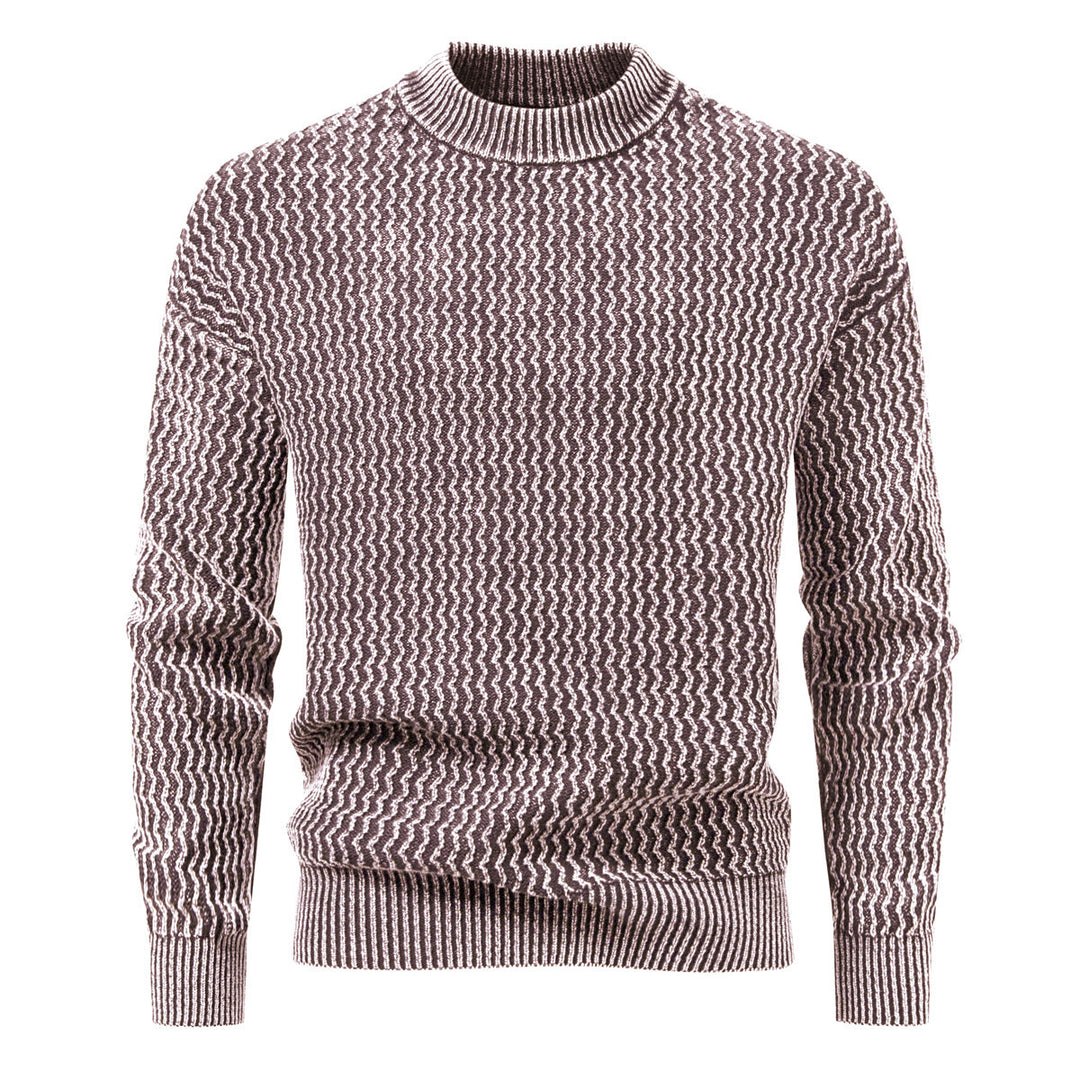 Men's Structured Fine Knit Sweater with Stand-Up Collar and Zigzag Pattern Mune Fashion