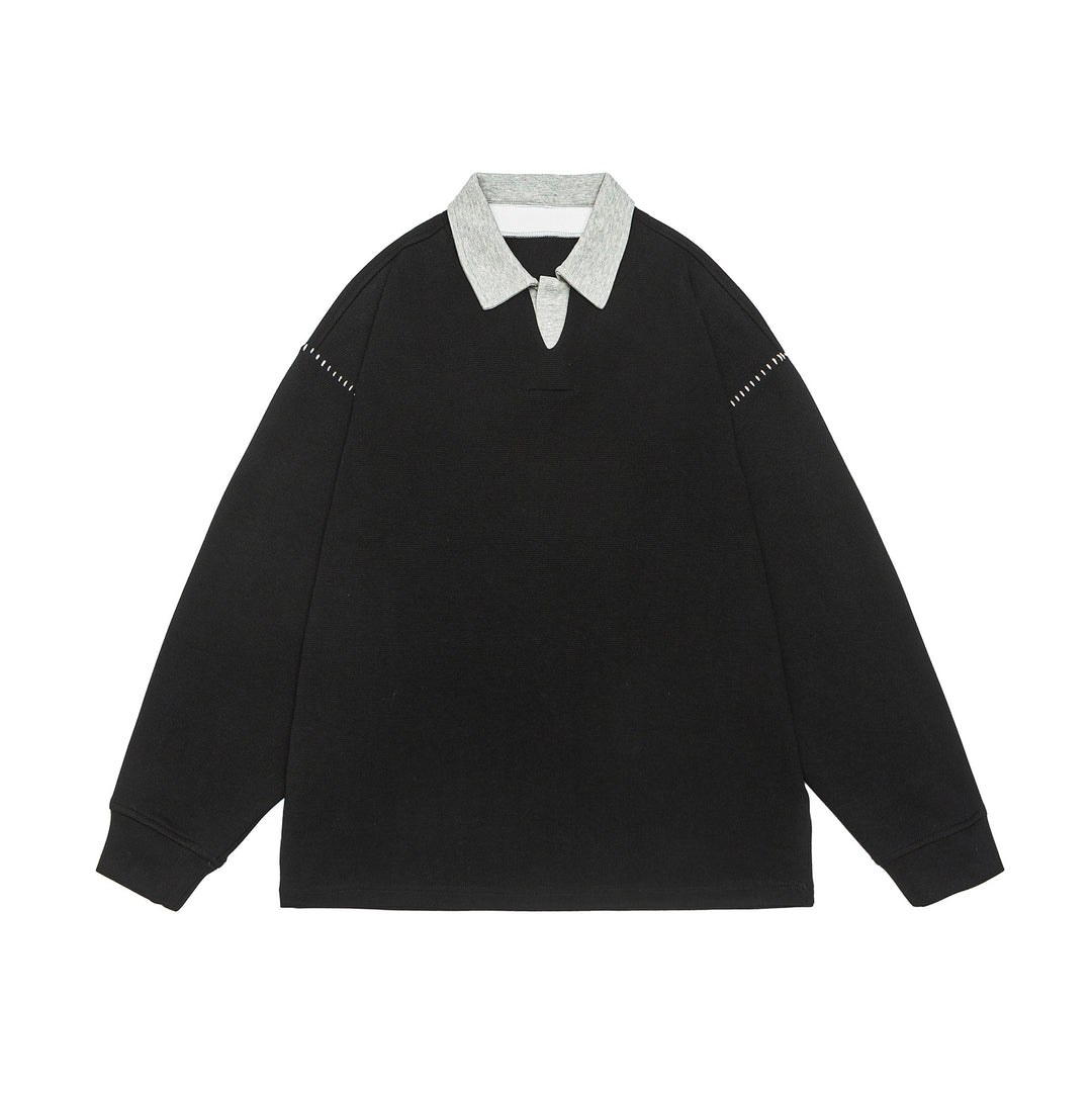 Unisex Oversize Polo collar sweatshirt with contrast collar and decorative perforation Mune Fashion