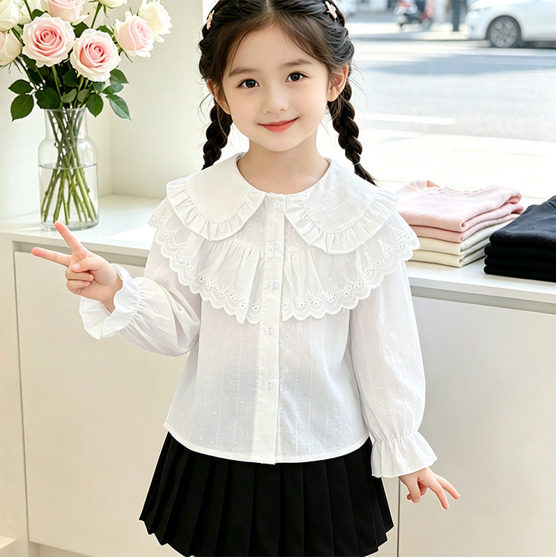 Girls Dressy Blouse with Romantic Ruffled Collar Mune Fashion