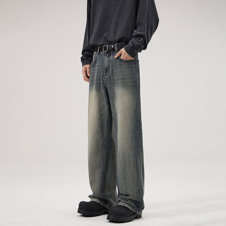 Men's Ultra Wide Stonewashed Baggy Jeans with Drop Crotch and Soft Fade Details Mune Fashion
