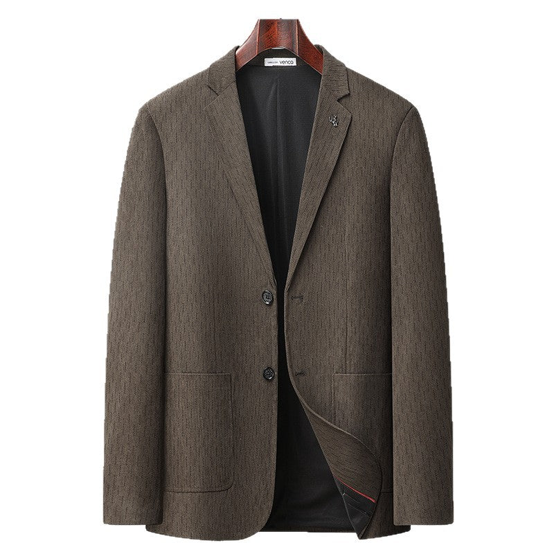 Men's Modern Business Blazer with Subtle Herringbone Pattern and Patch Pockets Mune Fashion