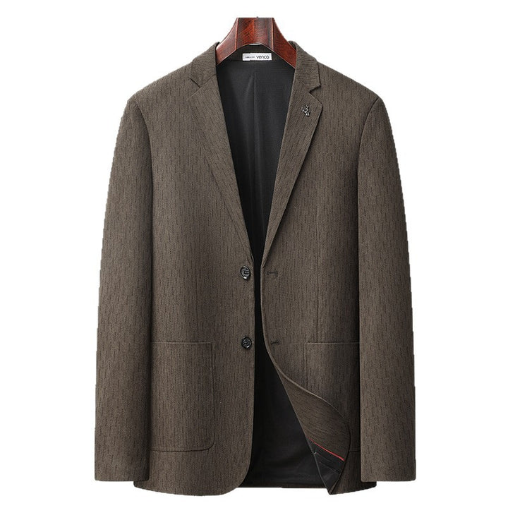 Men's Modern Business Blazer with Subtle Herringbone Pattern and Patch Pockets Mune Fashion
