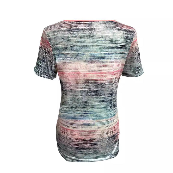 Women nan lightweight jersey long shirt with horizontal brush print and shoulder button detail Mune Fashion