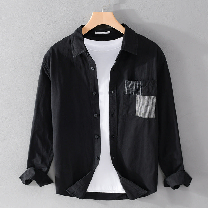 Men's Lightweight Cotton Oversized Shirt with Geometric Chest Patch Pocket Mune Fashion