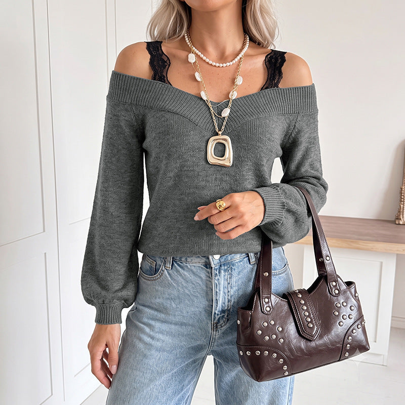 Women Airy Sweater with Off-Shoulder Neckline Mune Fashion