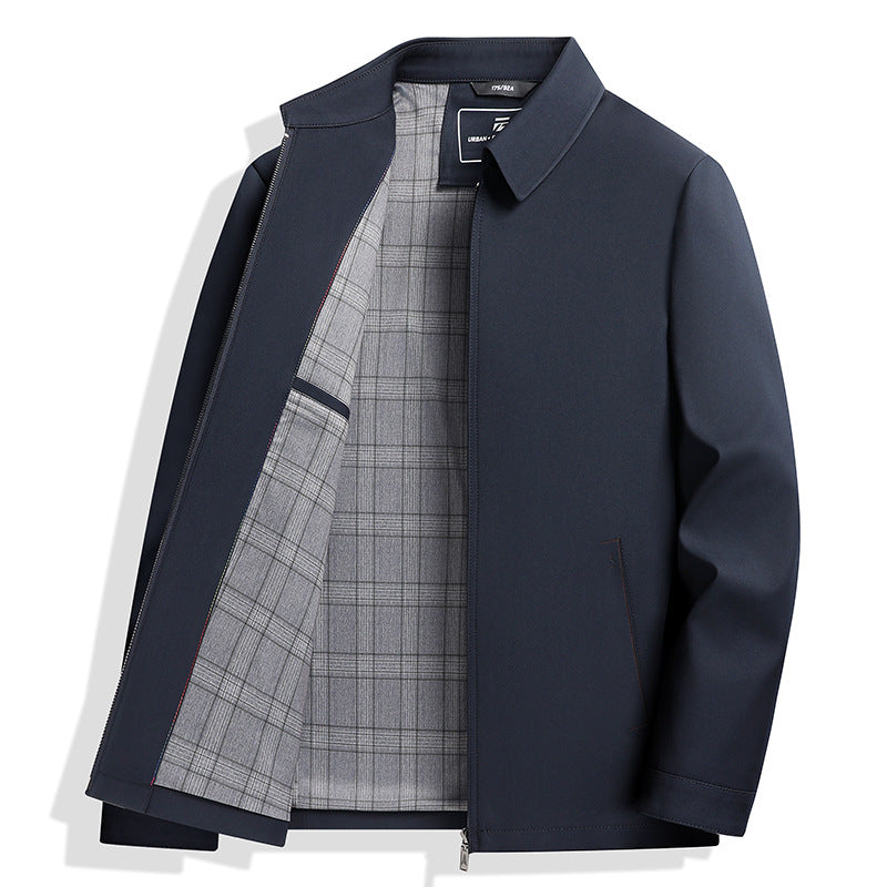 Men's Lightweight Transition Jacket with Shirt Collar, Zipper and Checked Lining Mune Fashion