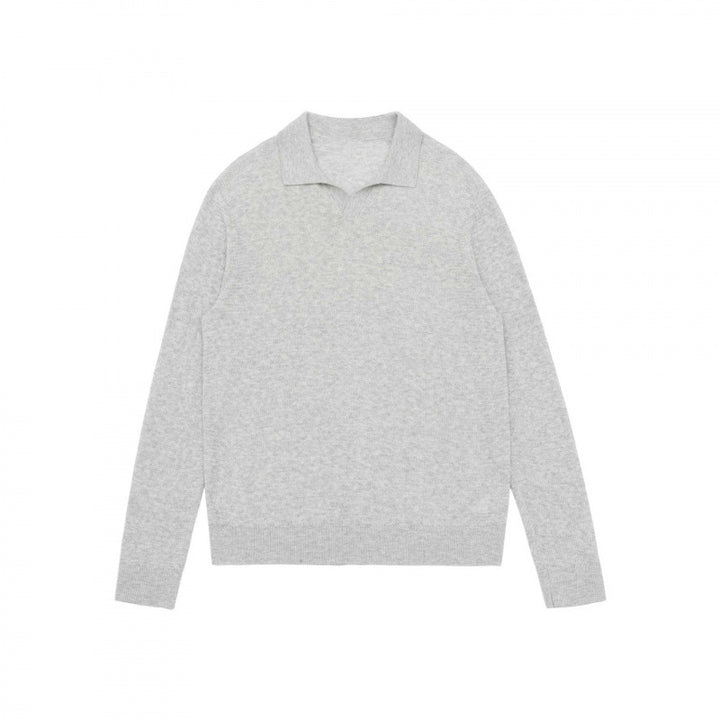 Unisex Fine knit polo with open polo collar, lightweight mélange knit and ribbed finishes Mune Fashion