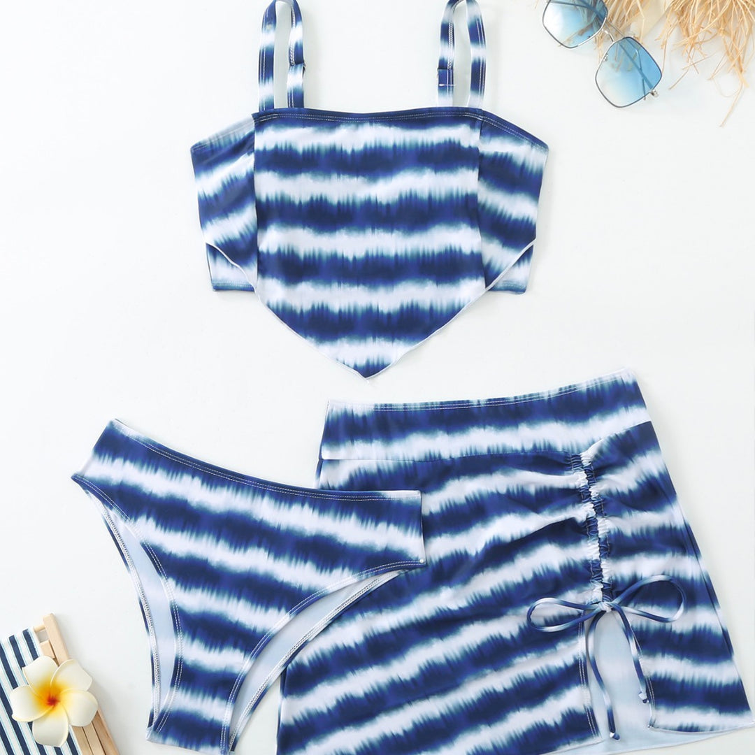 Women's Triangle Bikini Set with Asymmetrical Skirt and Classic Cut Mune Fashion