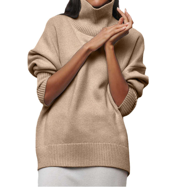 Women's Comfortable Turtleneck Sweater with Oversized Cut and Textured Material Mune