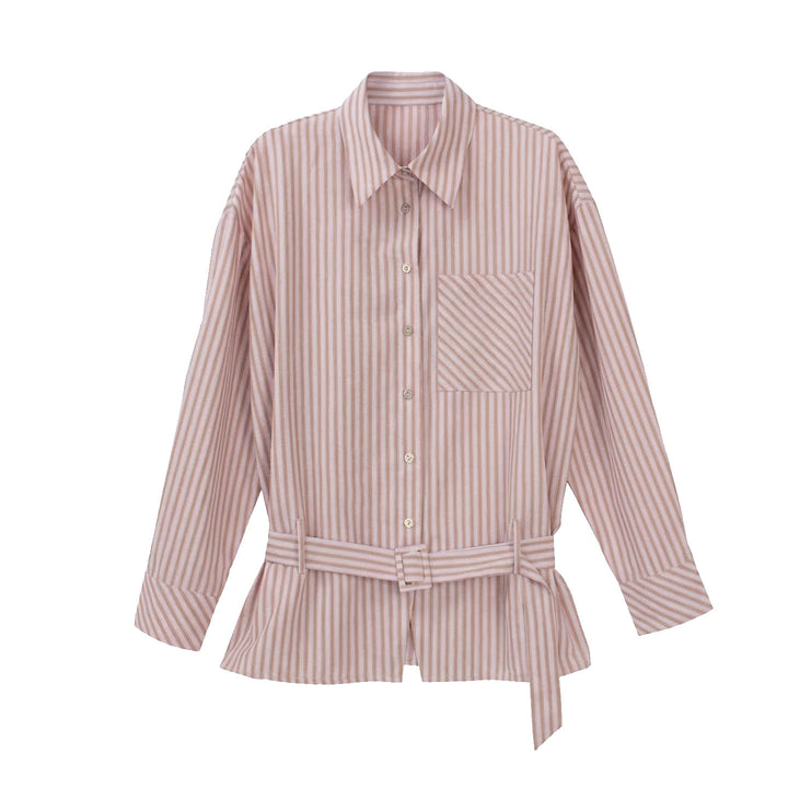 Damen Elegante gestreifte Bluse mit Gürtel Mune Fashion