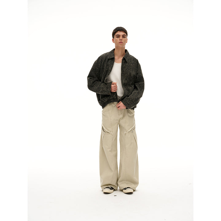 Unisex Lightly quilted Boxy jacket in denim look with tonal leopard print and elastic hem Mune Fashion