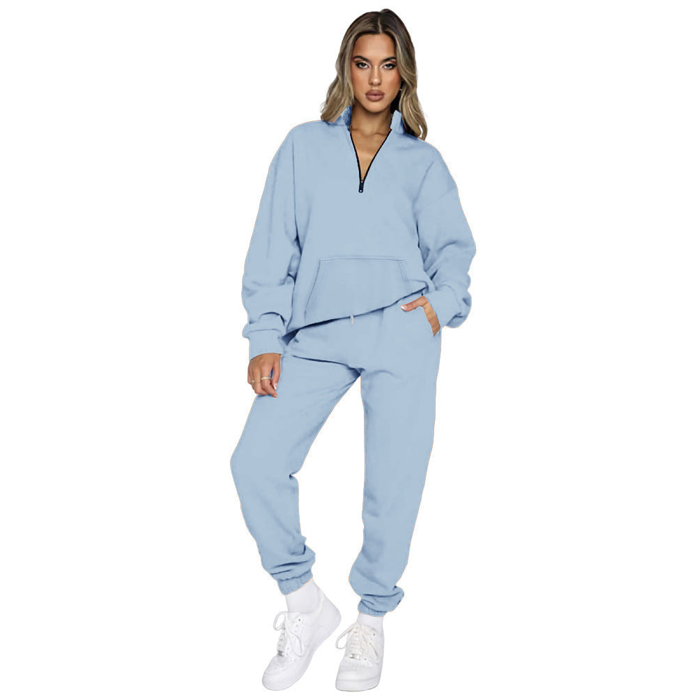 Women's French Terry Relax Loungewear Set with half zip, kangaroo pocket and fitted, tapered joggers Mune Fashion