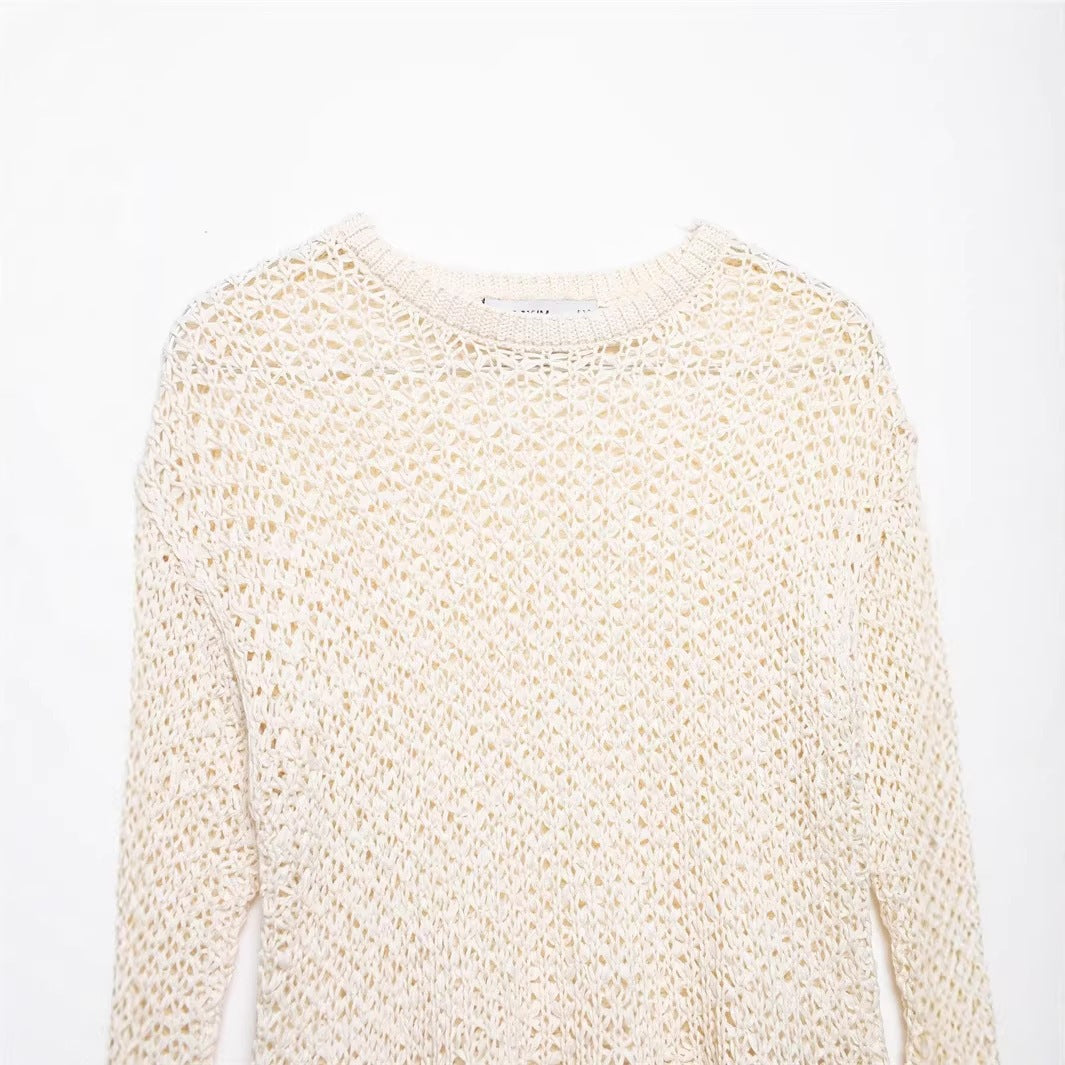 Women's loosely knitted lace pullover with ruffled hem and flared sleeves Mune Fashion