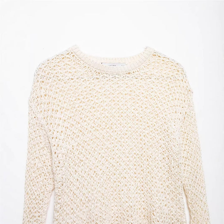 Women's loosely knitted lace pullover with ruffled hem and flared sleeves Mune Fashion