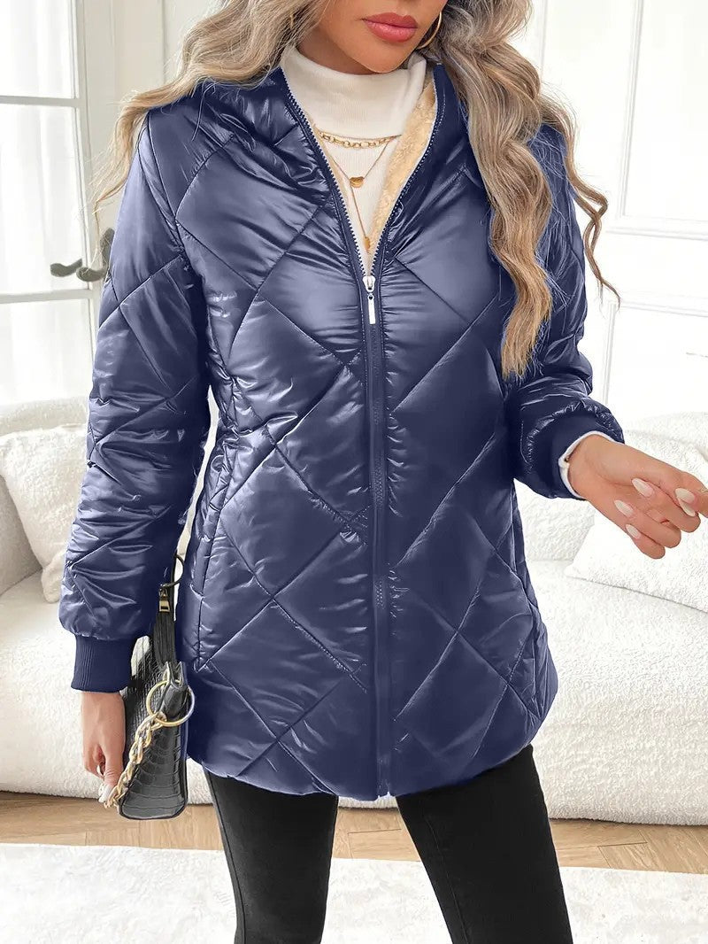 Women's quilted jacket with teddy lining and hood Mune Fashion