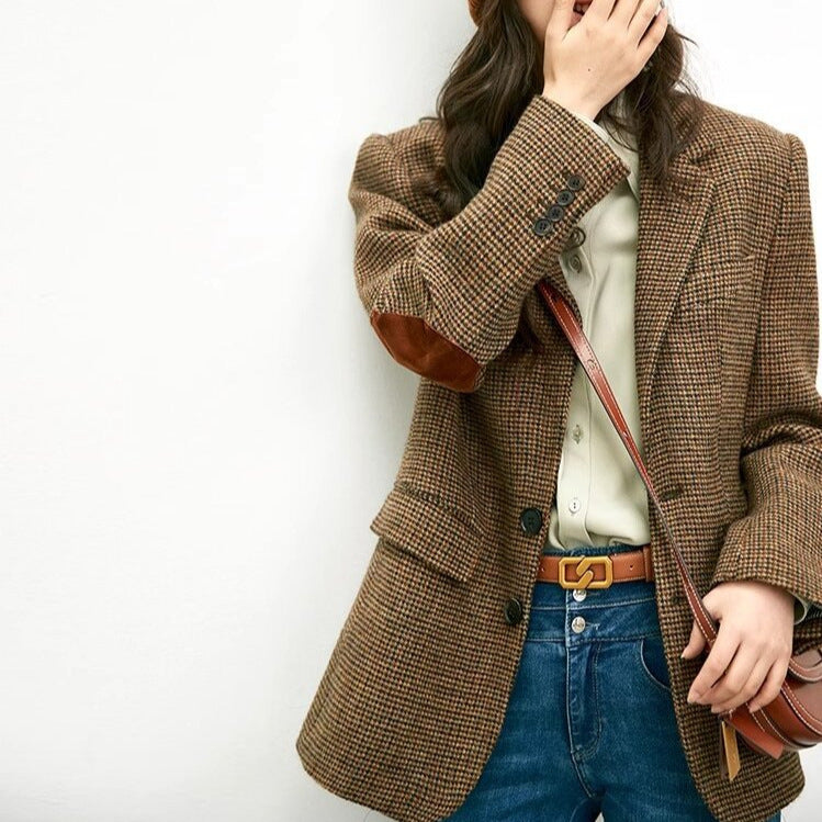 Women Elegant Checked Blazer Mune Fashion
