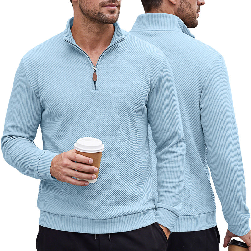 Men's ribbed knitted polo with half zip and stand-up collar Mune Fashion